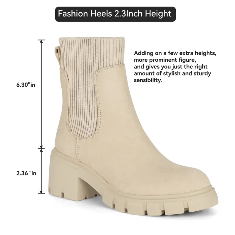 Athlefit Women's Chelsea Boots Fashion Lug Sole Chunky Heel Slip on Elastic Ankle Booties boots  women winter boots Shoes Cas...