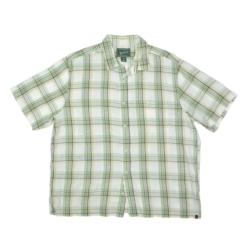 WOOLRICH Shirt Green Check Short Sleeve Mens XL