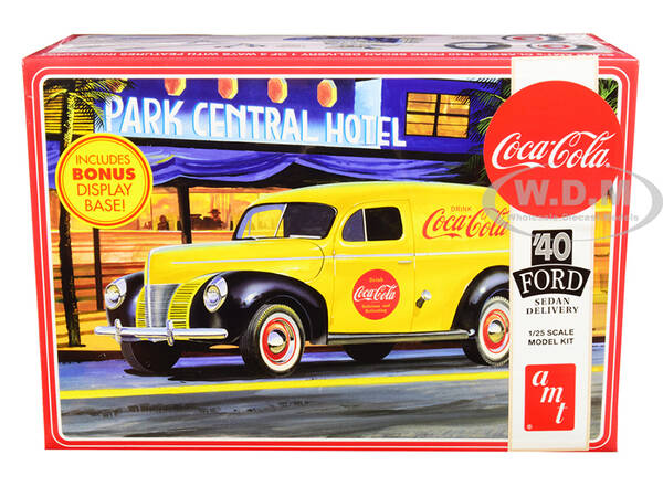 Skill 3 Model Kit 1940 Ford Sedan Delivery Van Coca-Cola with Display Base 1/25 Scale Model by AMT