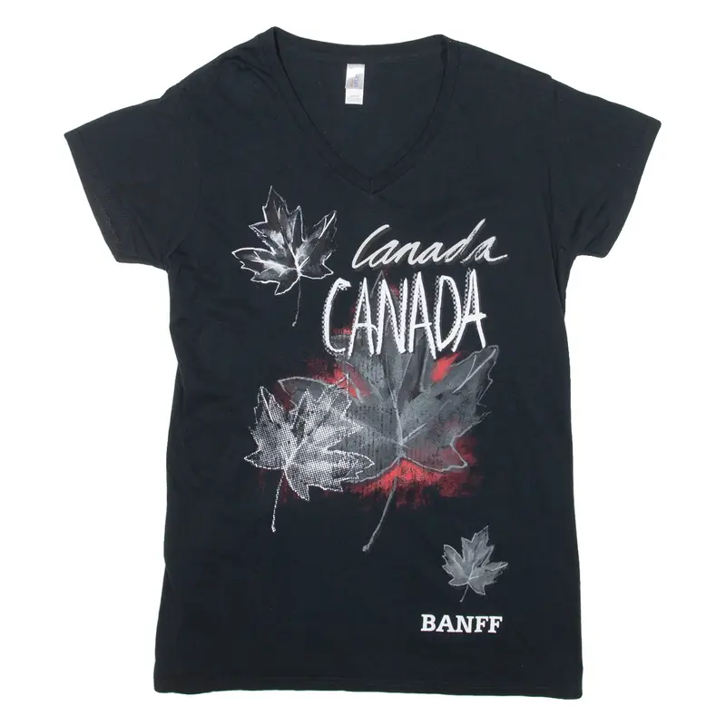 GILDAN Canada Womens T-Shirt Black V-Neck XL