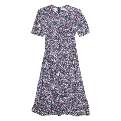 KARIN STEVENS Womens Day Dress Blue Floral Short Sleeve Midi S