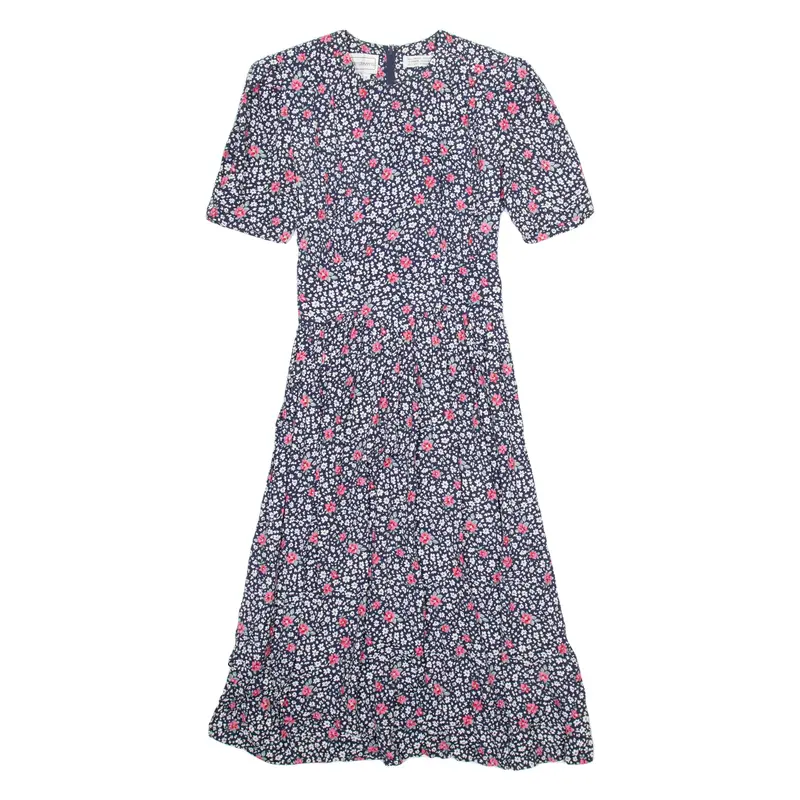 KARIN STEVENS Womens Day Dress Blue Floral Short Sleeve Midi S