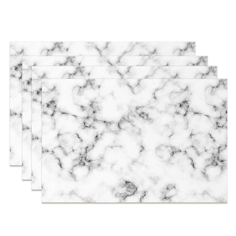 Luxury Black White Marbled Modern Set Of 4 Placemats - Aperturee