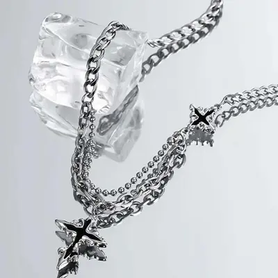 Flame cross necklace personality versatile black cross pendant necklace boys hip-hop niche high-end chain accessories