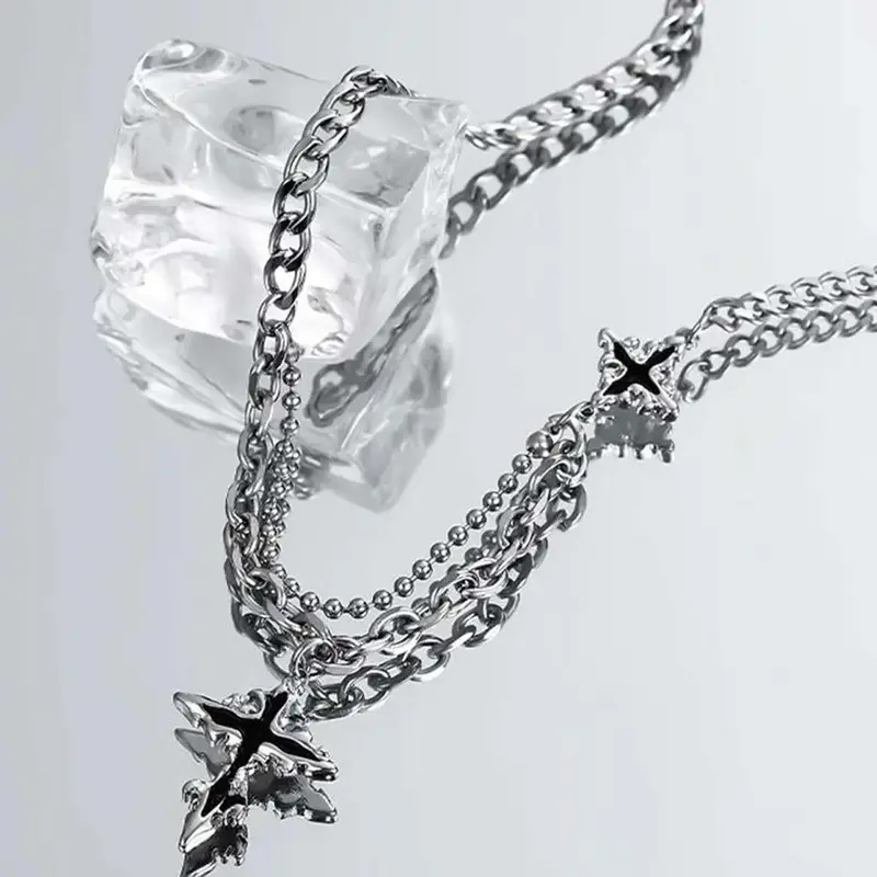 Flame cross necklace personality versatile black cross pendant necklace boys hip-hop niche high-end chain accessories