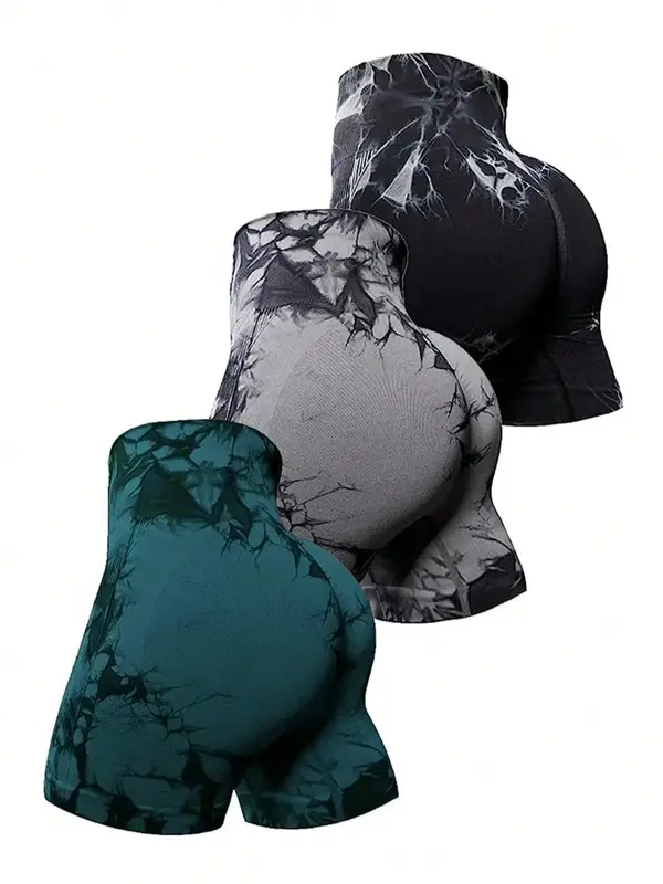 Sporty Women's Tie Dye Print High Waist Skinny Sports Gym Shorts, Gym Clothes, Back To School Outfits, basketball shorts, Cas...