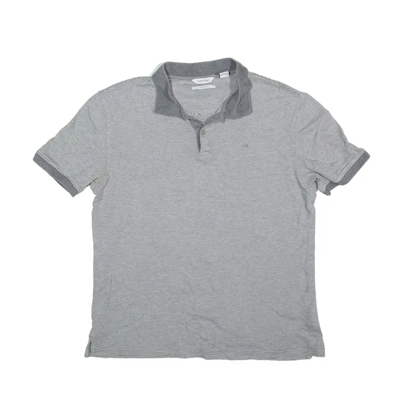 CALVIN KLEIN Polo Shirt Grey Striped Short Sleeve Mens S