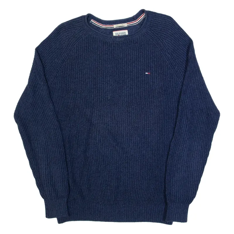 TOMMY HILFIGER Mens Jumper Blue Open Knit M