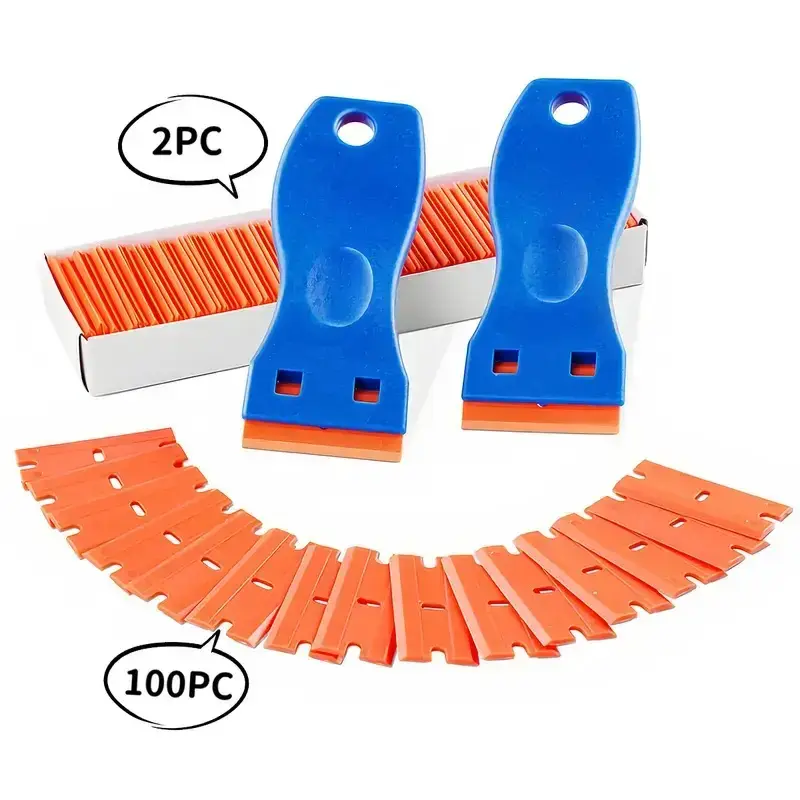 Plastic Razor Blade Scraper, 2PCS Scraper Tool, 120PCS Plastic Blades, for Cleaning Scraper Remover for Stickers, Decals, Adh...