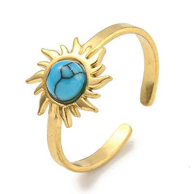 Ion Plating(IP) 304 Stainless Steel Synthetic Turquoise Cuff Rings