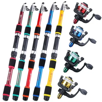 Fishing Pole Set, Including 6 Sections Telescopic Fishing Rod, Aluminium Spinning Reel, Assorted Fishing Baits & Hook