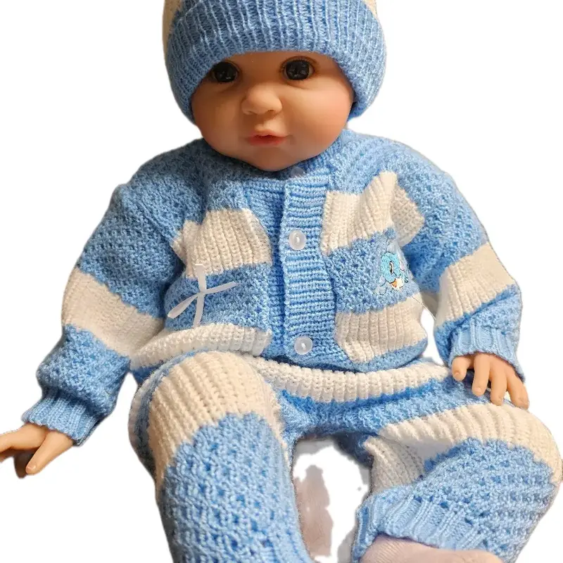 Baby Set 0-3 Months Knitting Baby Set in White with Hooded Sweater and Knitted Outfit