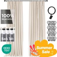 Inovaday 2pcs Blackout Curtains Linen Curtains for Living Room Bedroom Window Drapes Clip Rings/Rod Pocket Linen Black Out Cu...