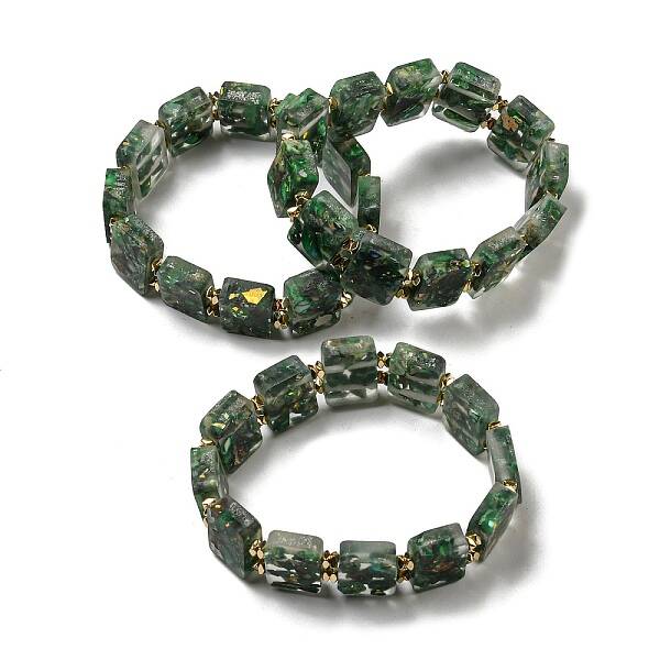 Dyed Natural Imperial Jasper with Resin Beaded Stretch Bracelets