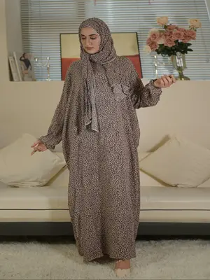 leopard print hooded prayer dress with hat elegant long sleeve maxi muslimwomens clothing