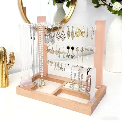 peach 3 tier acrylic jewelry organizer stand for earrings
