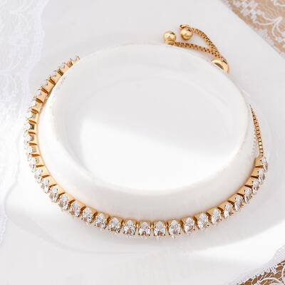Brass Pave Clear Cubic Zirconia Horse Eye Box Chain Slider Bracelets