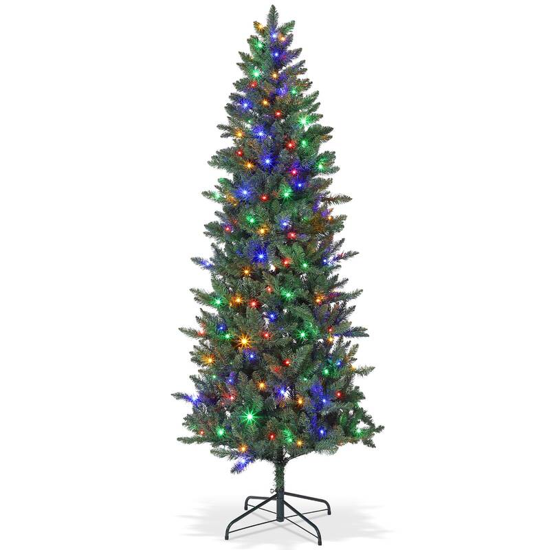 Garvee 7.5ft Pencil Christmas Tree with 200 Lights, LED Illumination, Easy Setup, PVC Material, Flame Retardant, Indoor Outdo...