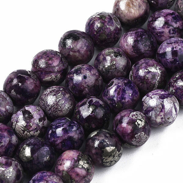 Assembled Synthetic Charoite and Pyrite Beads Strands