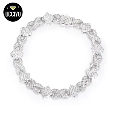 【#B189】 Hip Hop Men Bracelet Iced Out D VVS Synthetic Moissanite 925 Sterling Silver Prong Cuban Link Chain 11mm Infinity...