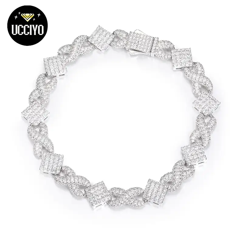 【#B189】 Hip Hop Men Bracelet Iced Out D VVS Synthetic Moissanite 925 Sterling Silver Prong Cuban Link Chain 11mm Infinity...