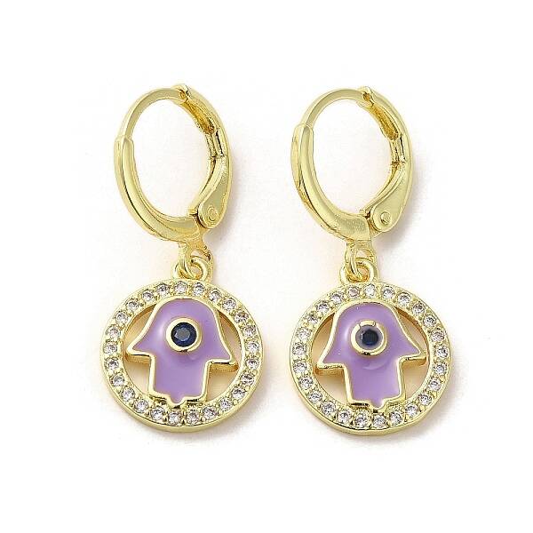 Hamsa Hand Real 18K Gold Plated Brass Dangle Leverback Earrings