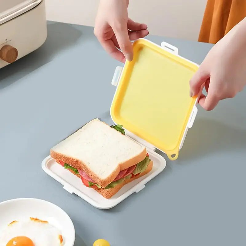 Portable Sandwich Box, 1 Count Portable Silicone Sandwich Storage Box with Lid, Tableware for Kitchen, Lunch Tableware for Pi...