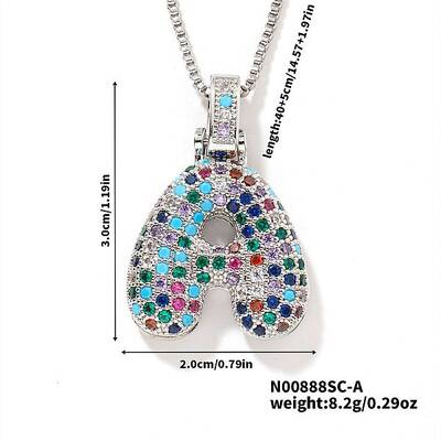 Brass Pave Colorful Cubic Zirconia Letter Pendant Box Chain Necklaces