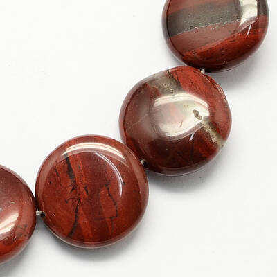 Flat Round Natural Red Jasper Beads Strands