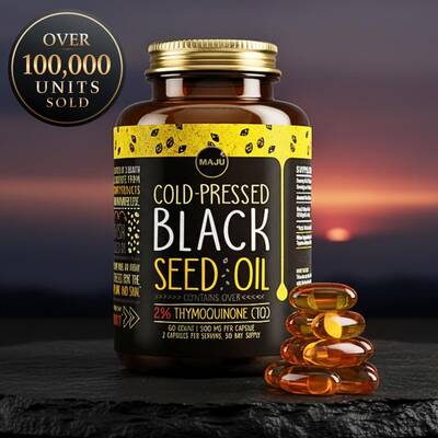 MAJU Black Seed Oil Capsules (60ct) - Thymoquinone, Vitamin Supplement, Fitness, Optimum Dietary Healthcare Support Esse