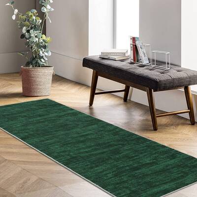 Garvee Modern Solid Dark Green 2x8 Hallway Runner Washable Rug Solid Entryway Runner Rug Low Pile Non Slip Kitchen Rug Soft I...