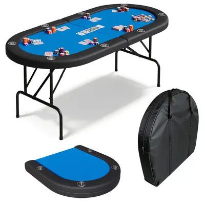 Garvee 8-Player Collapsible Oval Casino Card Table – 72 Portable Game Table for Texas Hold'em & Blackjack with Padded Armr...