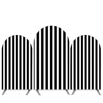 Aperturee White And Black Stripes Happy Birthday Arch Backdrop Kit | Wedding Arch Backdrop | Round Arch Backdrop Cover | Chia...