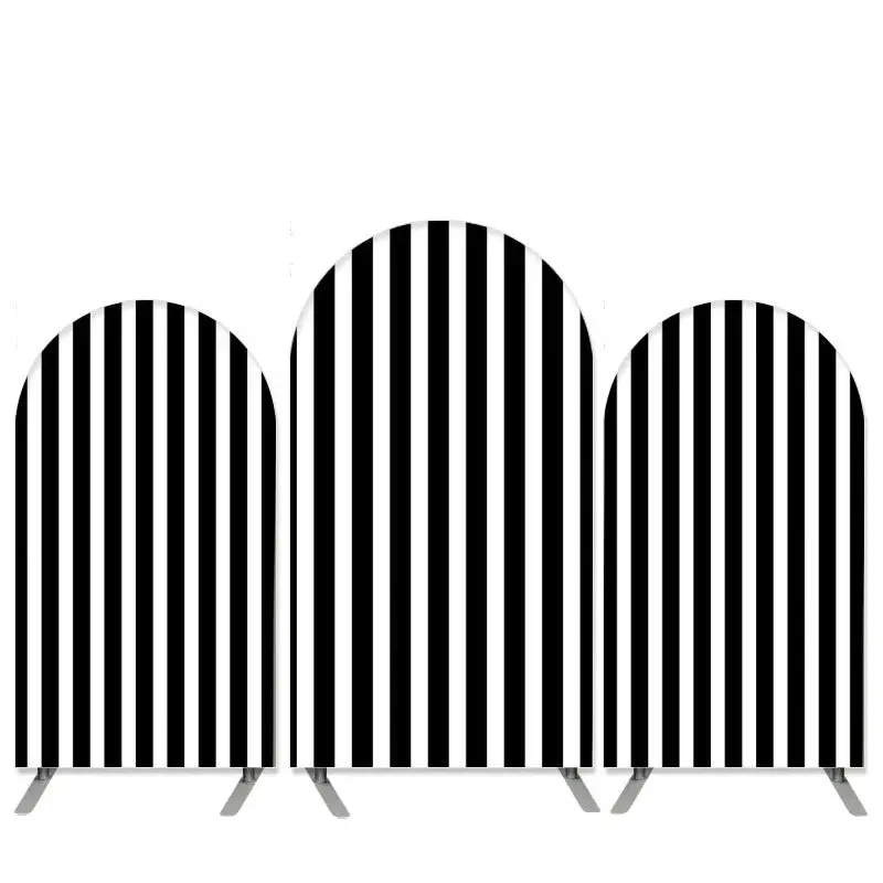 Aperturee White And Black Stripes Happy Birthday Arch Backdrop Kit | Wedding Arch Backdrop | Round Arch Backdrop Cover | Chia...