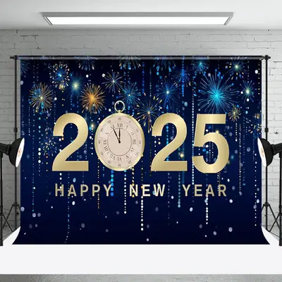 Bloom Sparke Gold 2025 Clock Happy New Year Backdrop - Aperturee