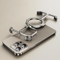 Frameless Bumper Magnetic Case for iPhone 16 15 14 13 Pro Max Ring Stand Case Cover Metal Slim Shockproof Cover