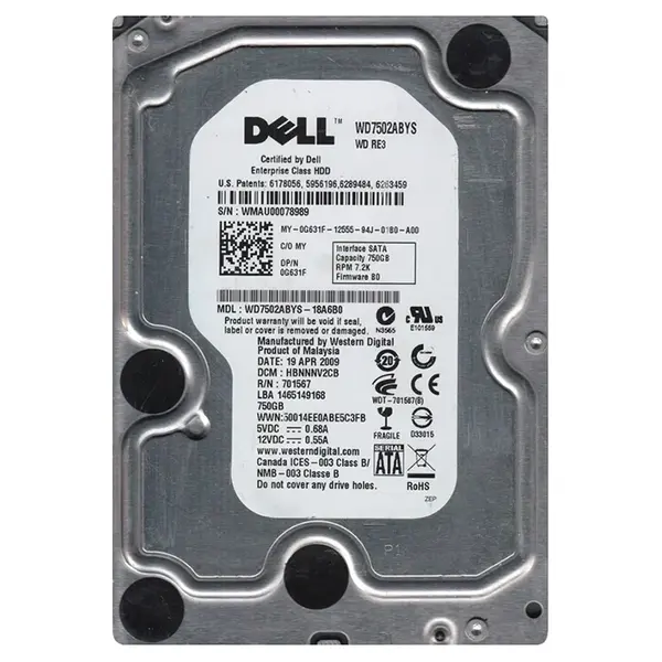 0G631F Dell 750GB 7200RPM SATA 3Gb/s 16MB Cache 3.5-Inch Hard Drive