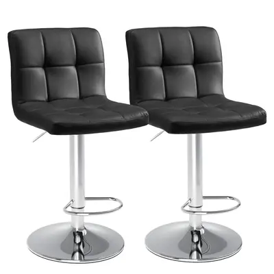 Set of 2 PU Leather Adjustable Swivel Barstools with Back and Armless Design Hydraulic Kitchen Counter Height Bar Stools