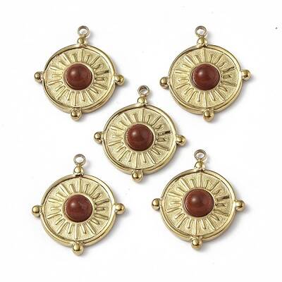 PVD Vacuum Plating 201 Stainless Steel Natural Red Jasper Pendants