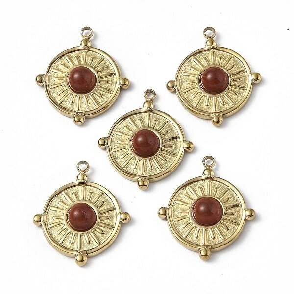 PVD Vacuum Plating 201 Stainless Steel Natural Red Jasper Pendants