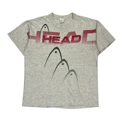 Single Stitch Head Spellout T-Shirt - XL Grey Cotton