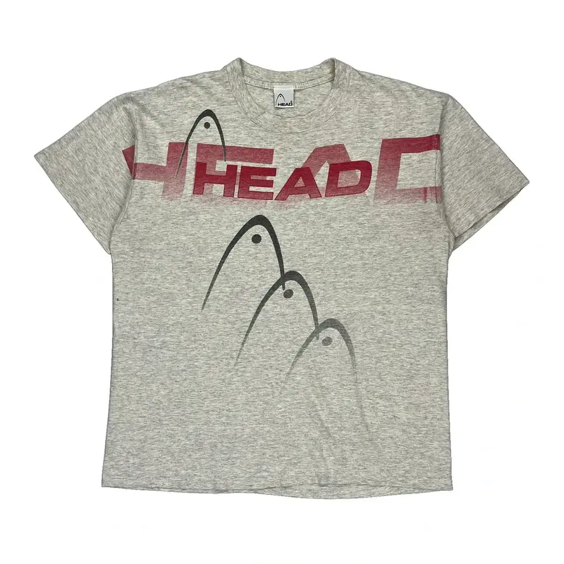 Single Stitch Head Spellout T-Shirt - XL Grey Cotton