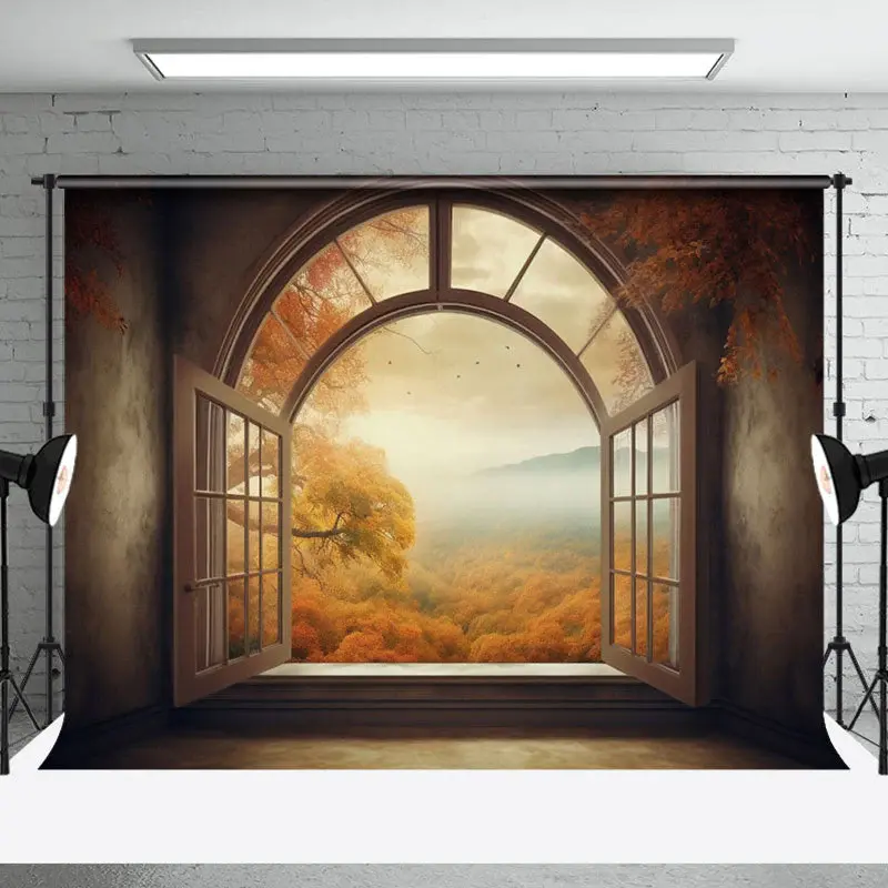 Retro Room Autumn Natural Forest Window Backdrop