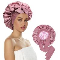Double Layer Satin Bonnet Silk Bonnet Adjustable Hair Bonnet for Sleeping Hair Bonnets for Women Curly Natural Hair with Elas...