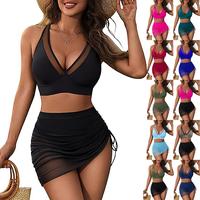 Womens High Wasited Bikini Sets Tummy Control Swimsuits Curvy Mesh Swim Skirt