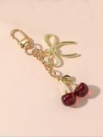 Cute Cherry & Bowknot Design Charm Keychain, Fashionable Charming Motif Keychain for Women & Girls, Trendy All-match & Exquis...