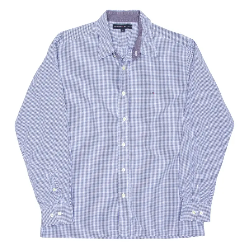 TOMMY HILFIGER Mens Shirt Blue Check Long Sleeve L