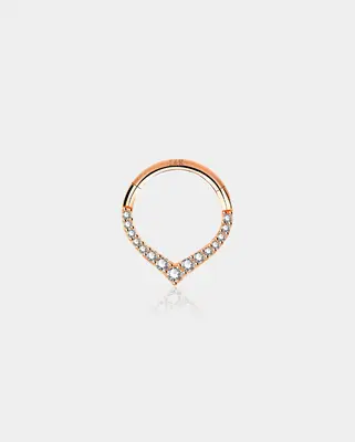14K Rose Gold CZ V-Shape Segment Septum Ring - 8mm