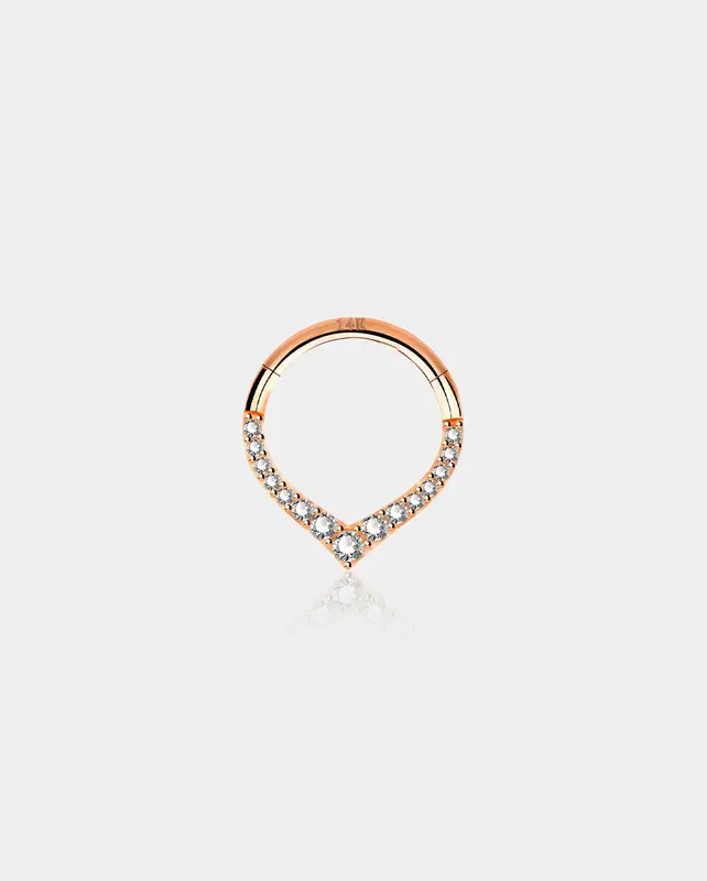 14K Rose Gold CZ V-Shape Segment Septum Ring - 8mm