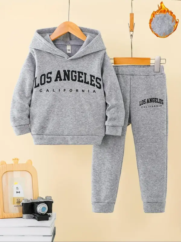 Two-Piece Set Boy's Letter Print Hoodie & Elastic Waist Sweatpants, Casual Long Sleeve Hooded Sweatshirt & Jogger Pants, Kid...